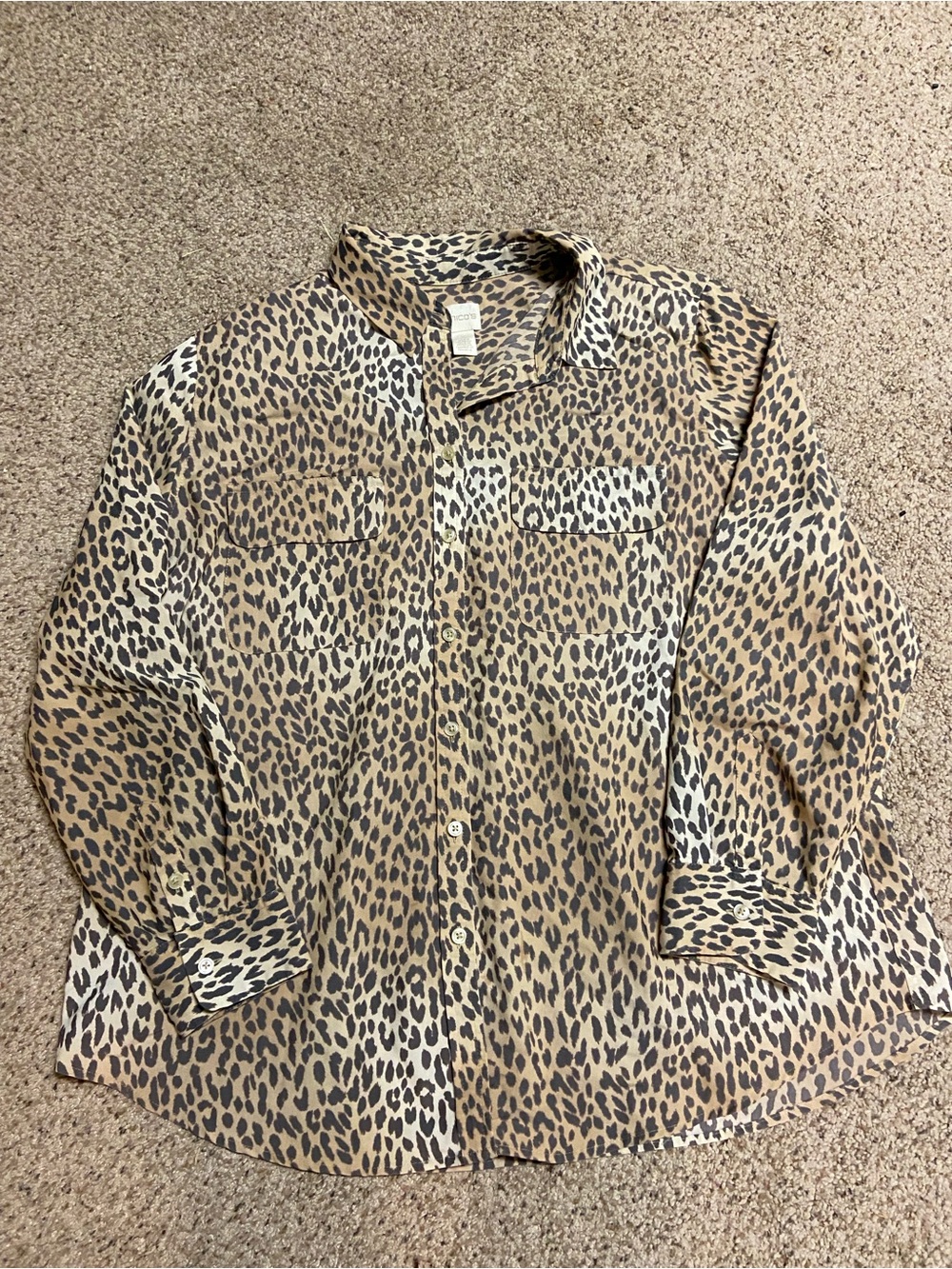 Chico’s women’s sz xl leopard animal print button down top blouse modal blend
